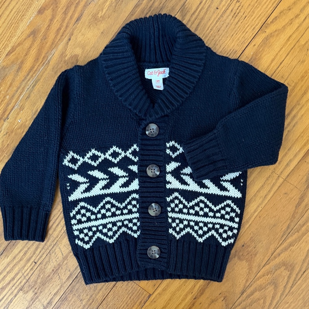 Cat & Jack Dark Blue Cardigan with White Design